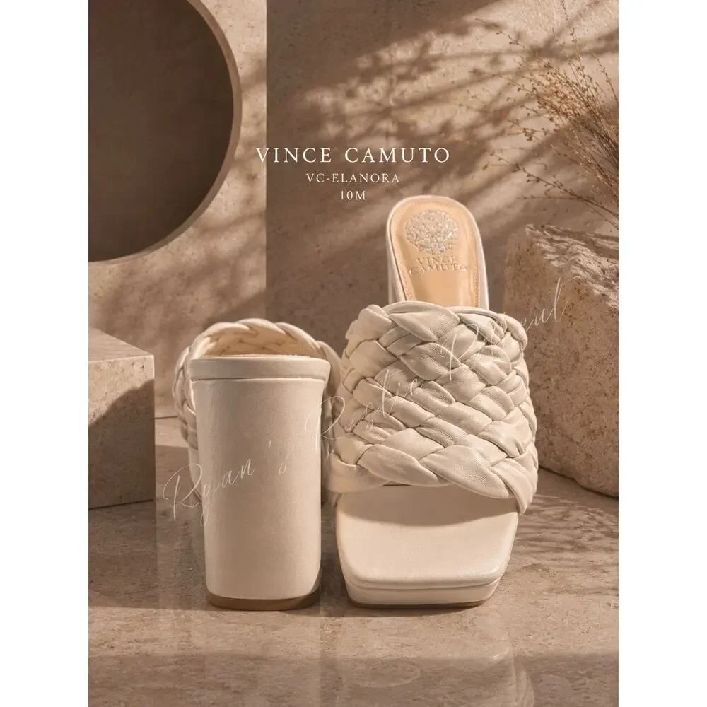 Vince Camuto - New Elanora Woven Leather Block Heel Mule Cream size 10 NWOB DK